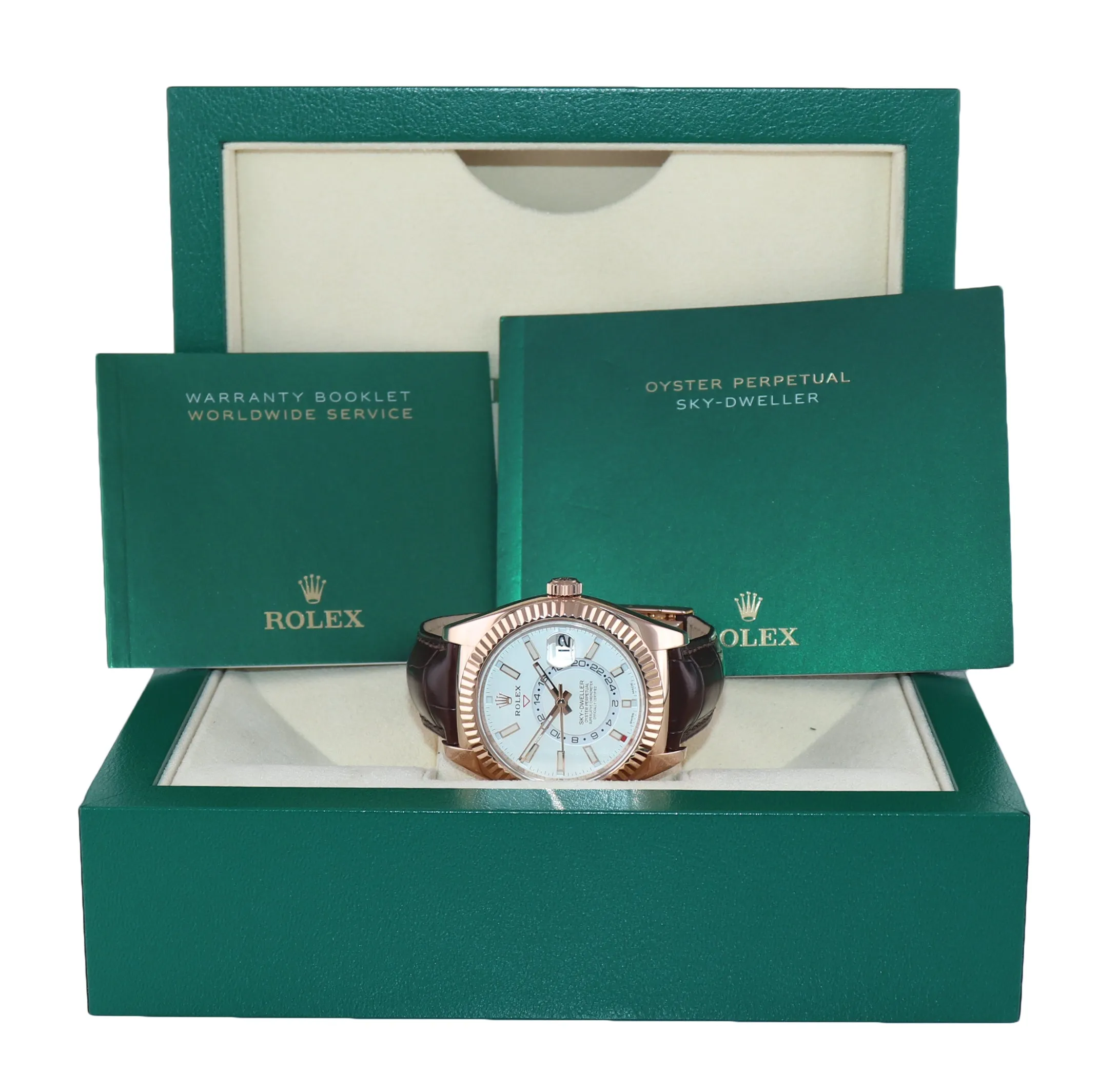 2019 Rolex Sky-Dweller 18K Rose Gold 326135 42mm White Leather Watch Box