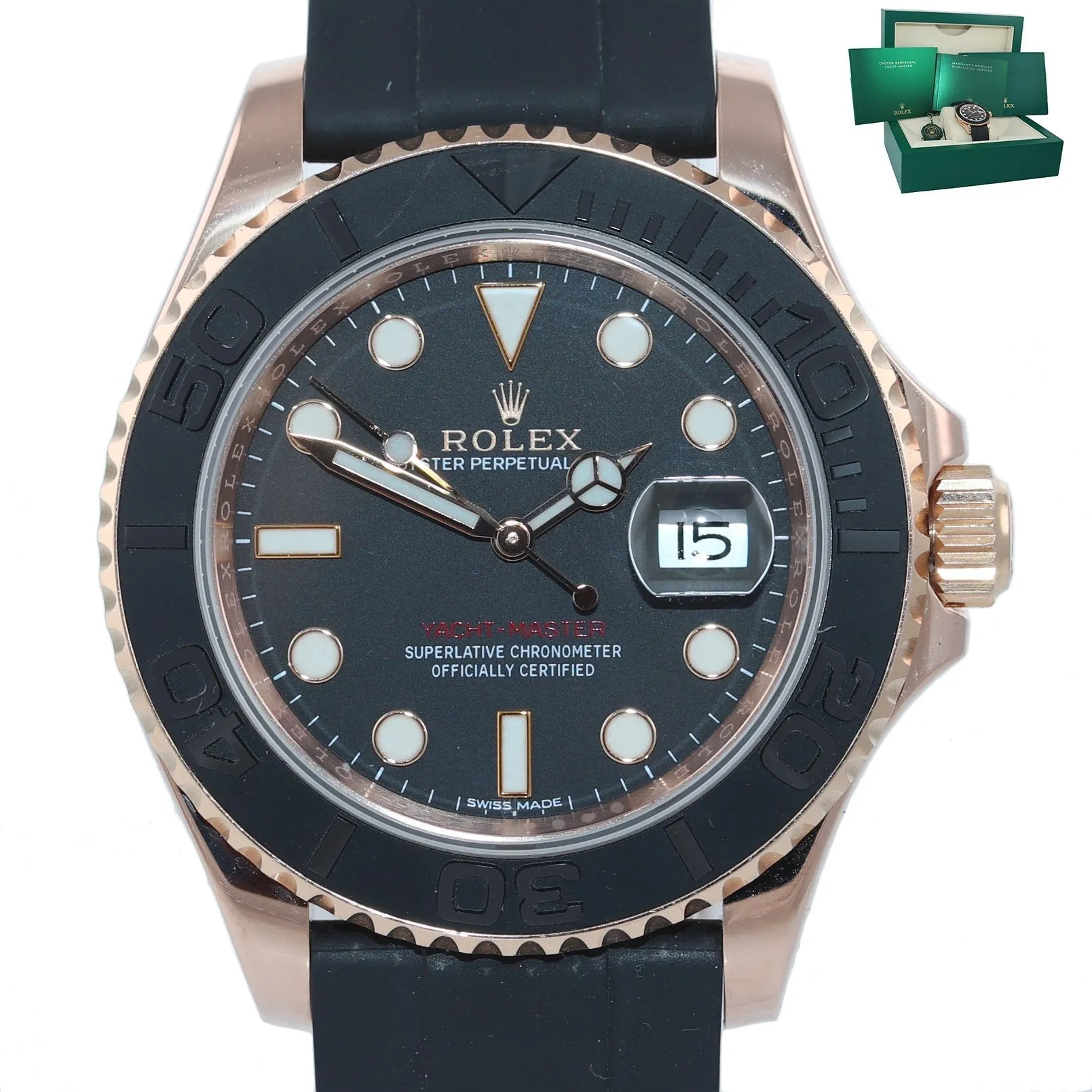 2019 Rolex Yacht-Master 116655 Everose Gold 40mm Black Oysterflex Watch Box