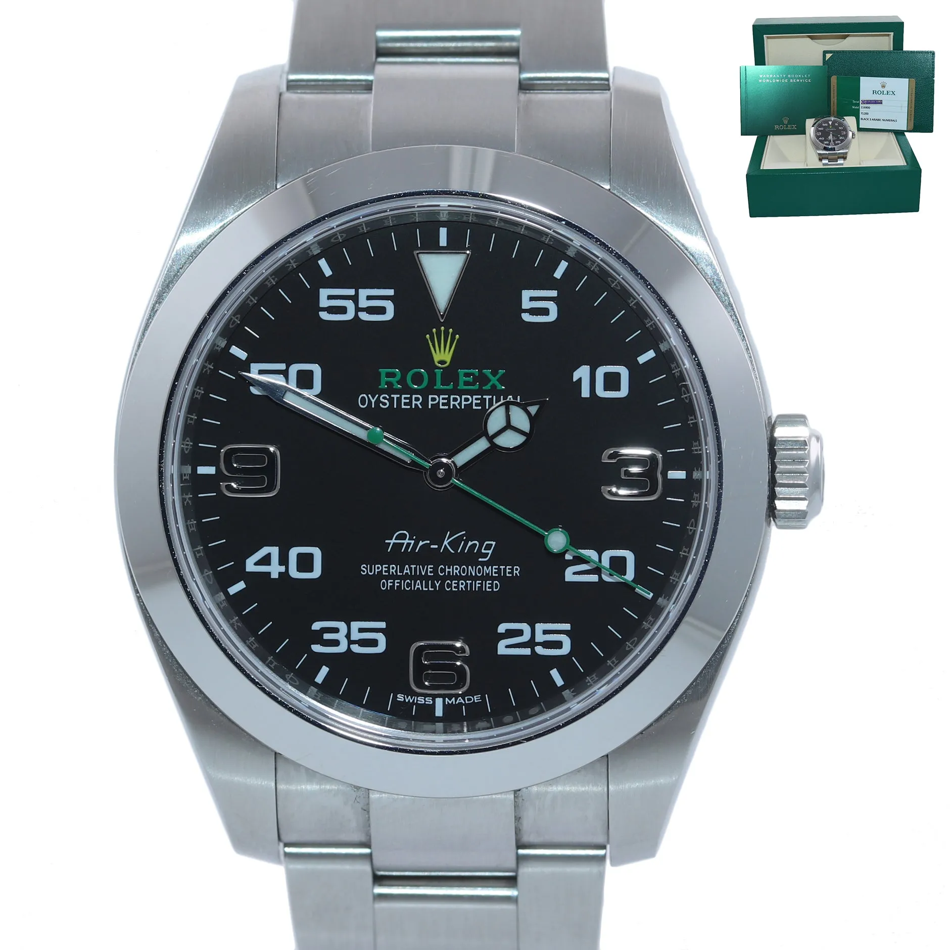2020 BRAND NEW PAPERS Rolex Air-King 116900 Green Arabic 40mm Steel Watch Box