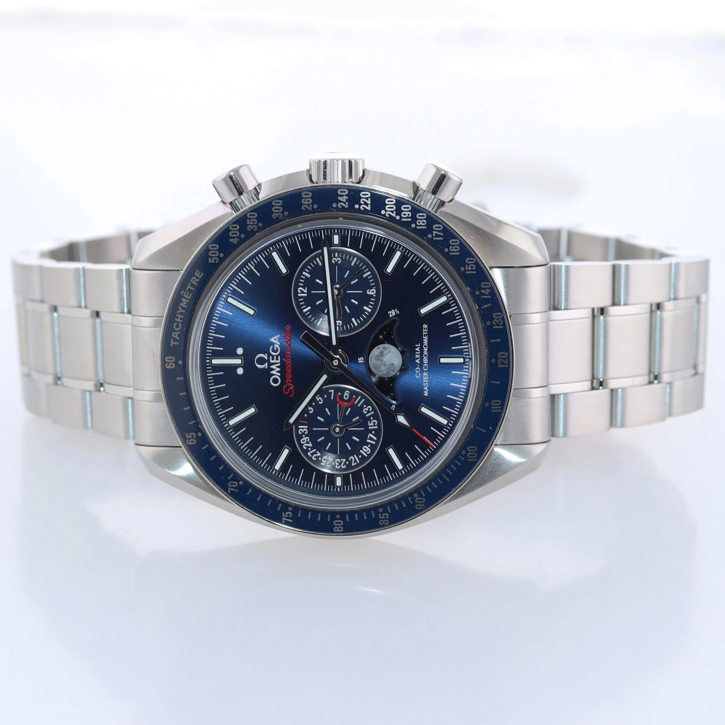 2020 PAPERS Omega Speedmaster Moonphase 304.33.44.52.03.001 Steel Blue Watch