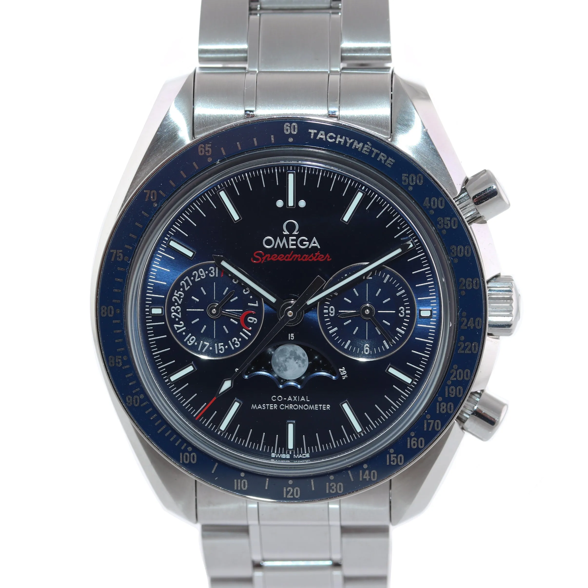 2020 PAPERS Omega Speedmaster Moonphase 304.33.44.52.03.001 Steel Blue Watch