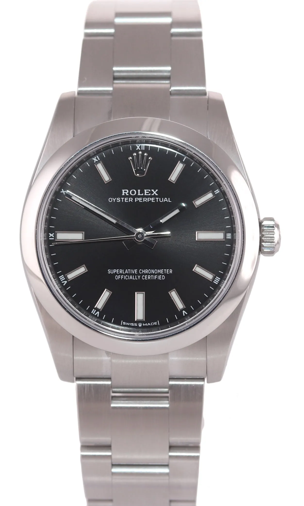 2021 PAPERS Rolex Oyster Perpetual 34mm Black Stick Oyster Watch 124200 Box