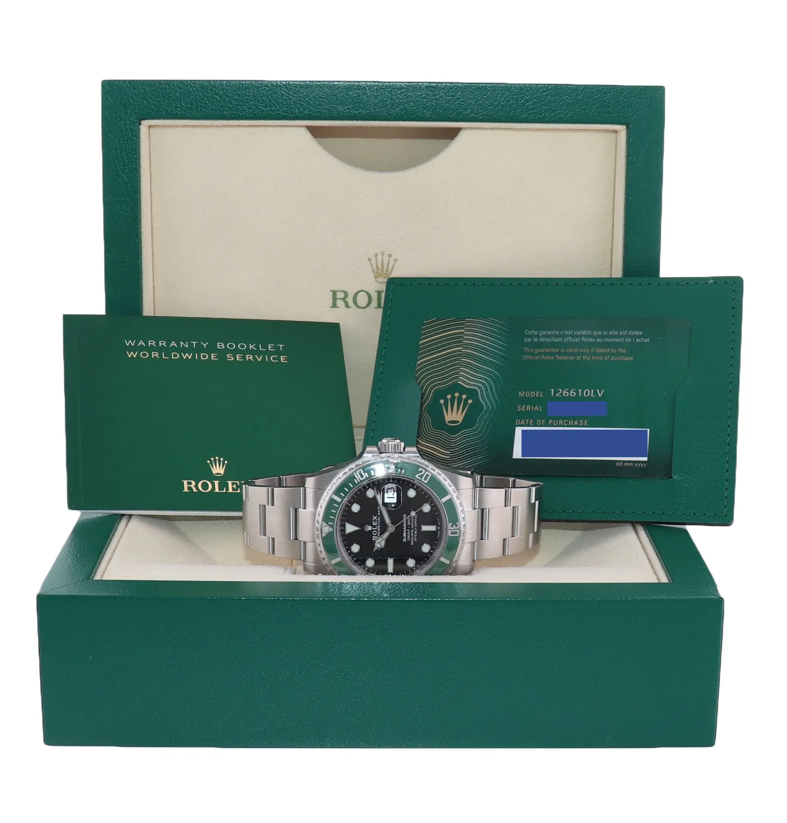 2021 PAPERS Rolex Submariner 41mm Green Kermit 126610LV Watch