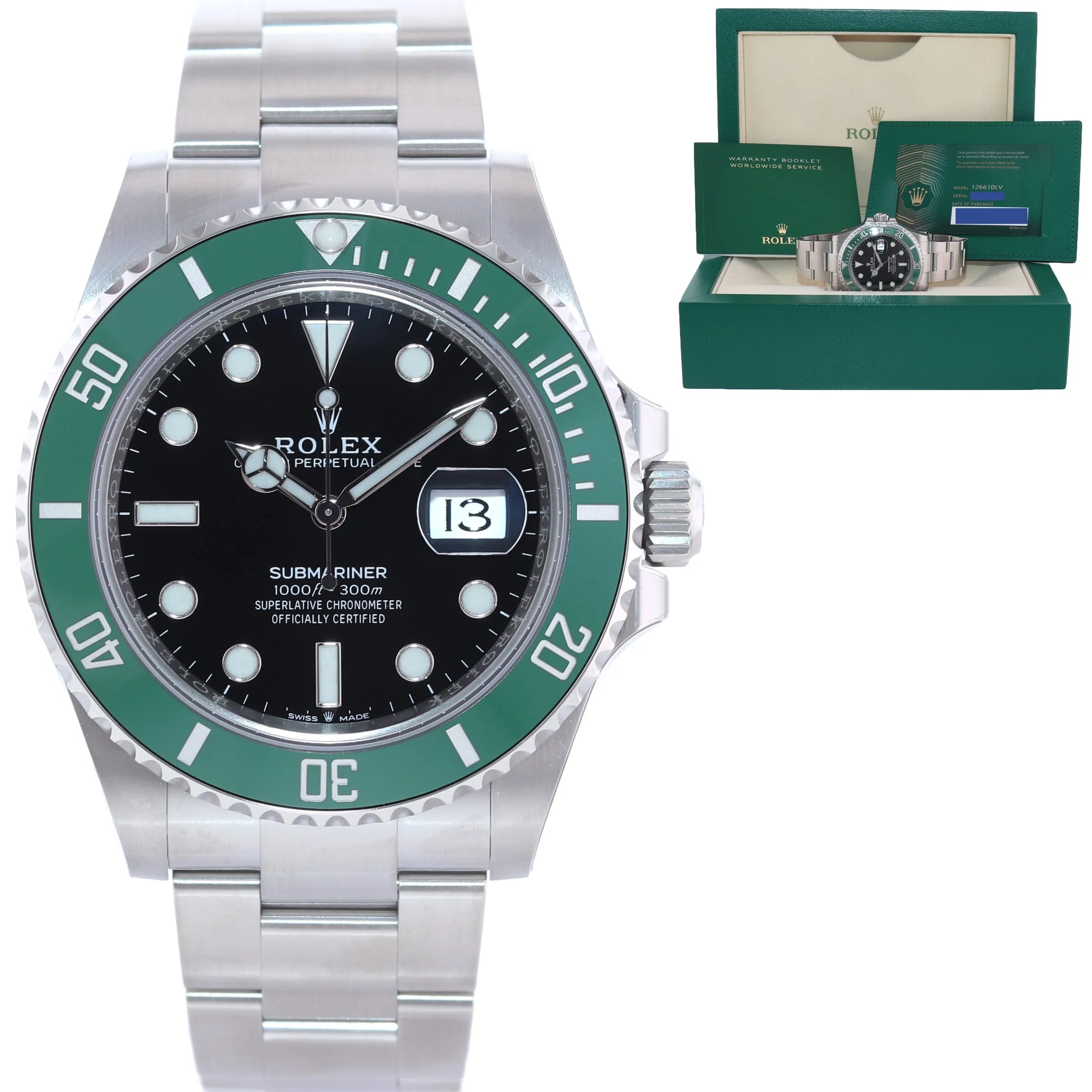 2021 PAPERS Rolex Submariner 41mm Green Kermit 126610LV Watch