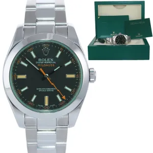 2022 MINT Rolex Milgauss Green Anniversary Orange Black 116400 GV Steel Watch Box