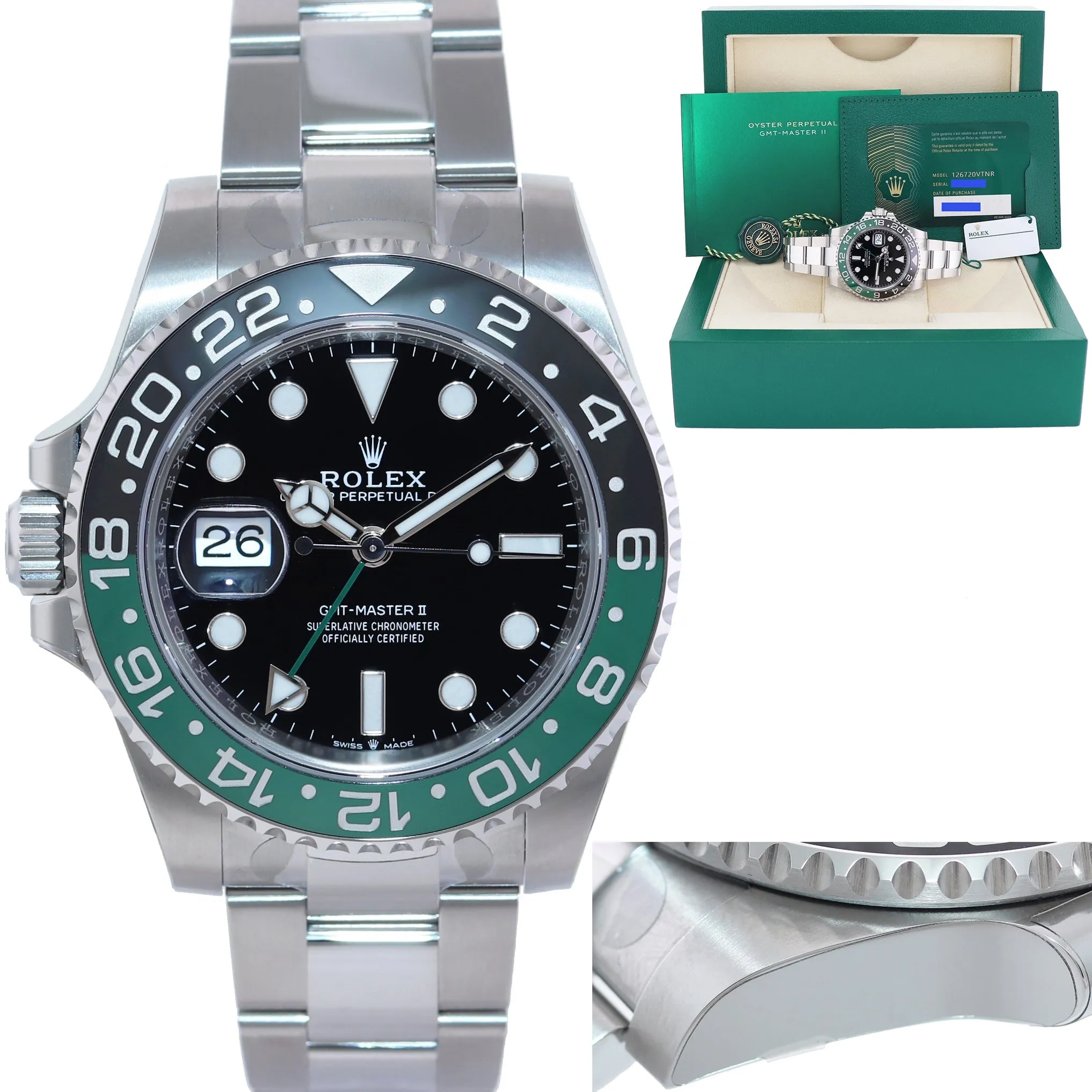 2023 NEW STICKERS PAPERS Rolex GMT-Master SPRITE Green Oyster Steel 126720 Watch