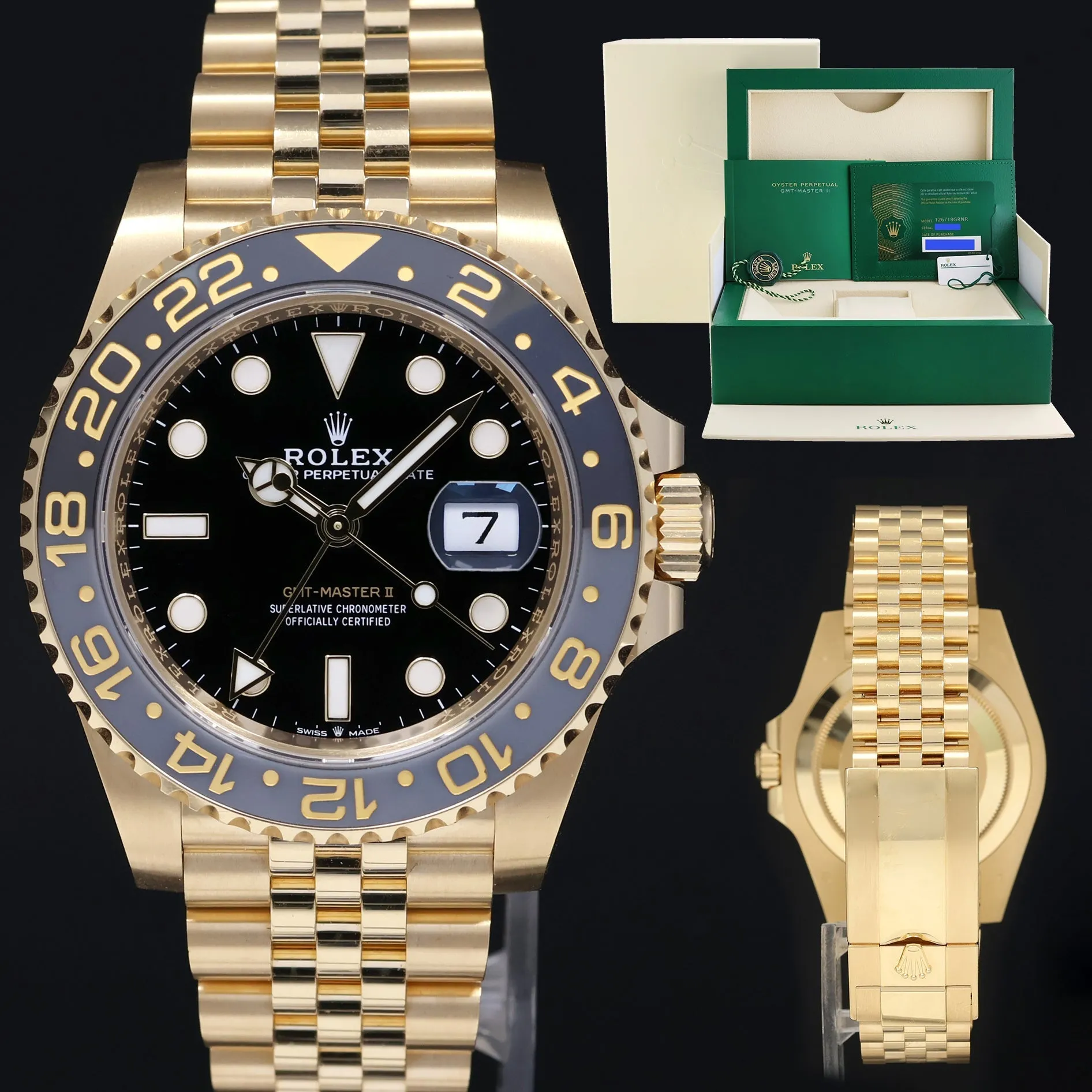 2024 NEW PAPERS Rolex GMT Master II Yellow Gold 126718 GRNR Jubilee Watch Box