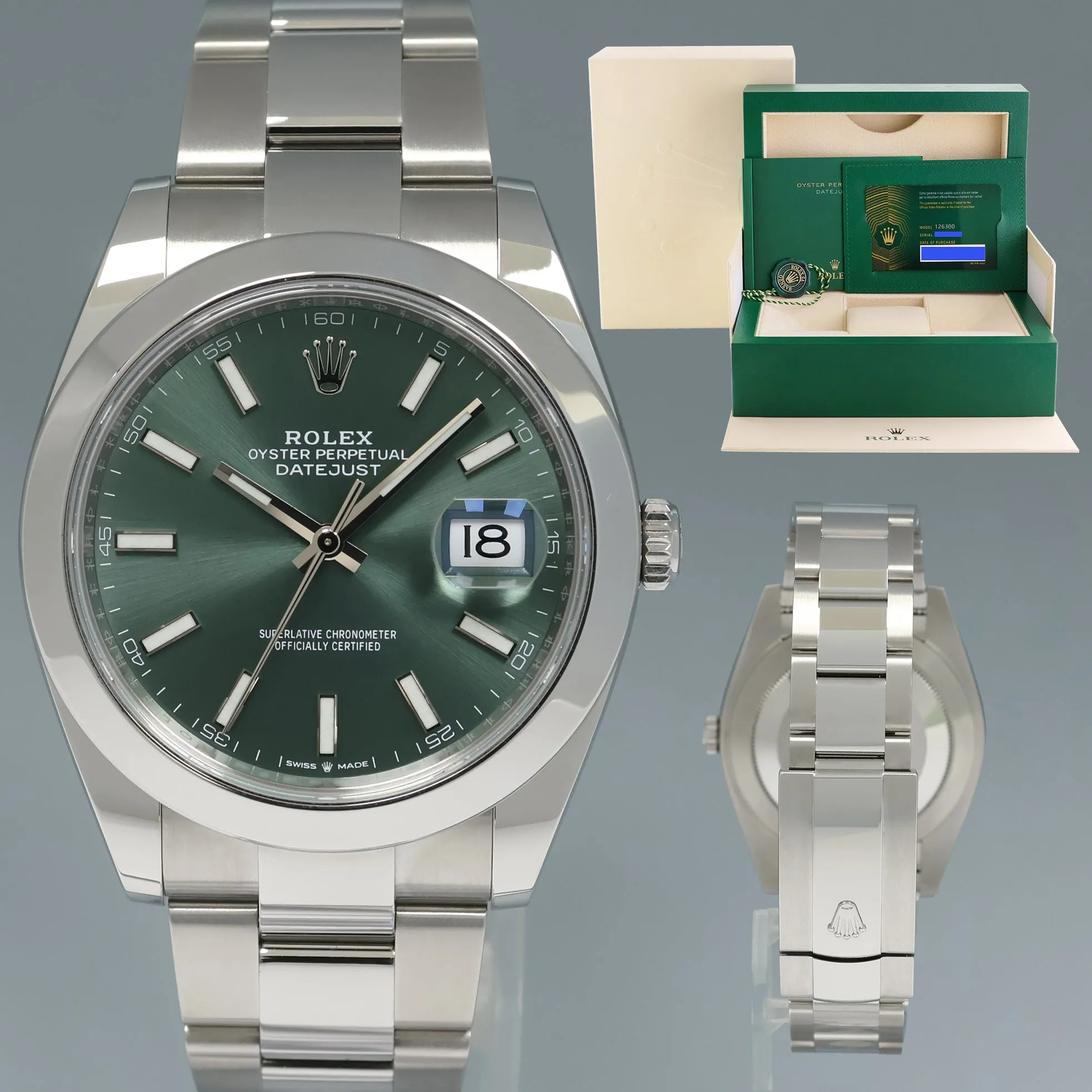 2025 NEW PAPERS Rolex DateJust 41 Steel 126300 Mint Green Oyster 41mm Watch Box