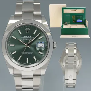 2025 NEW PAPERS Rolex DateJust 41 Steel 126300 Mint Green Oyster 41mm Watch Box