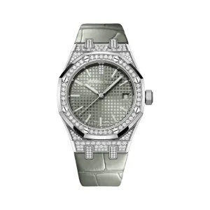 A&P Luxury Watches Royal Oak 15551BC.ZZ.D405CR.01 Diamond Bezel Diamond and White Gold Case Green Dial