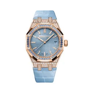 A&P Luxury Watches Royal Oak 15551OR.ZS.D344CR.01 Diamond and Sapphire Bezel Sapphire and Rose Gold Case Blue Dial