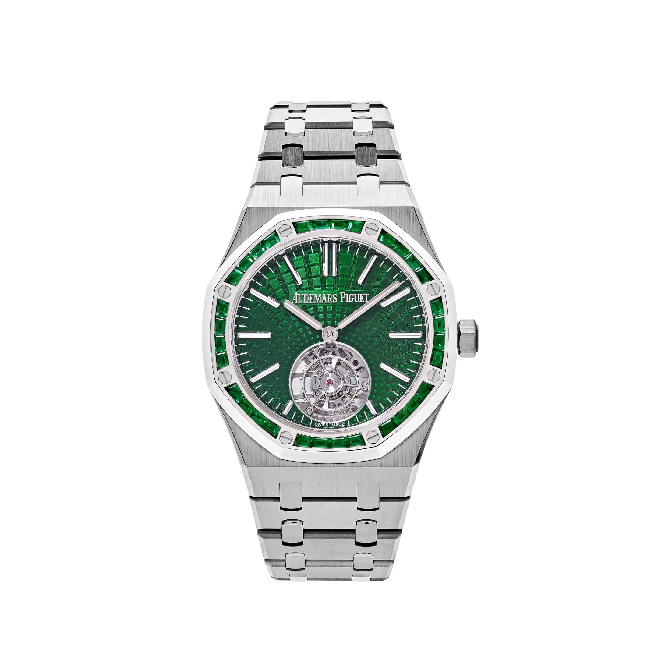 A&P Luxury Watches Royal Oak 26532IC.EE.1220TI.01 Selfwinding Flying Tourbillon Titanium White Gold Emerald Bezel Limited Edition (2024)
