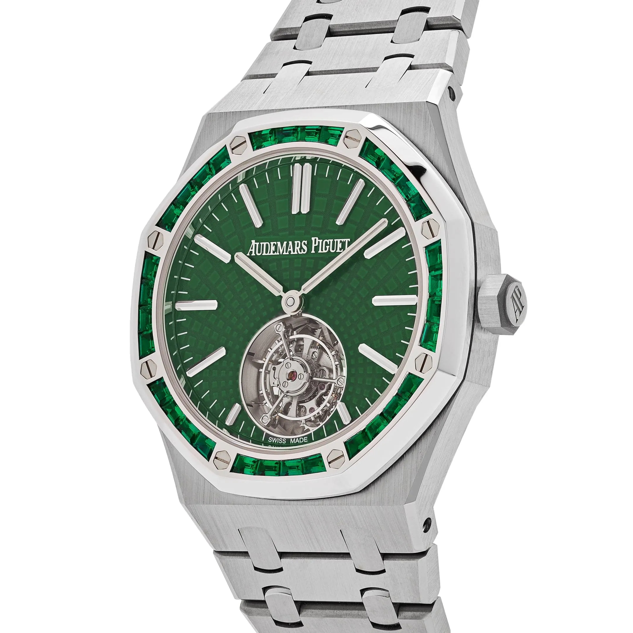A&P Luxury Watches Royal Oak 26532IC.EE.1220TI.01 Selfwinding Flying Tourbillon Titanium White Gold Emerald Bezel Limited Edition (2024)