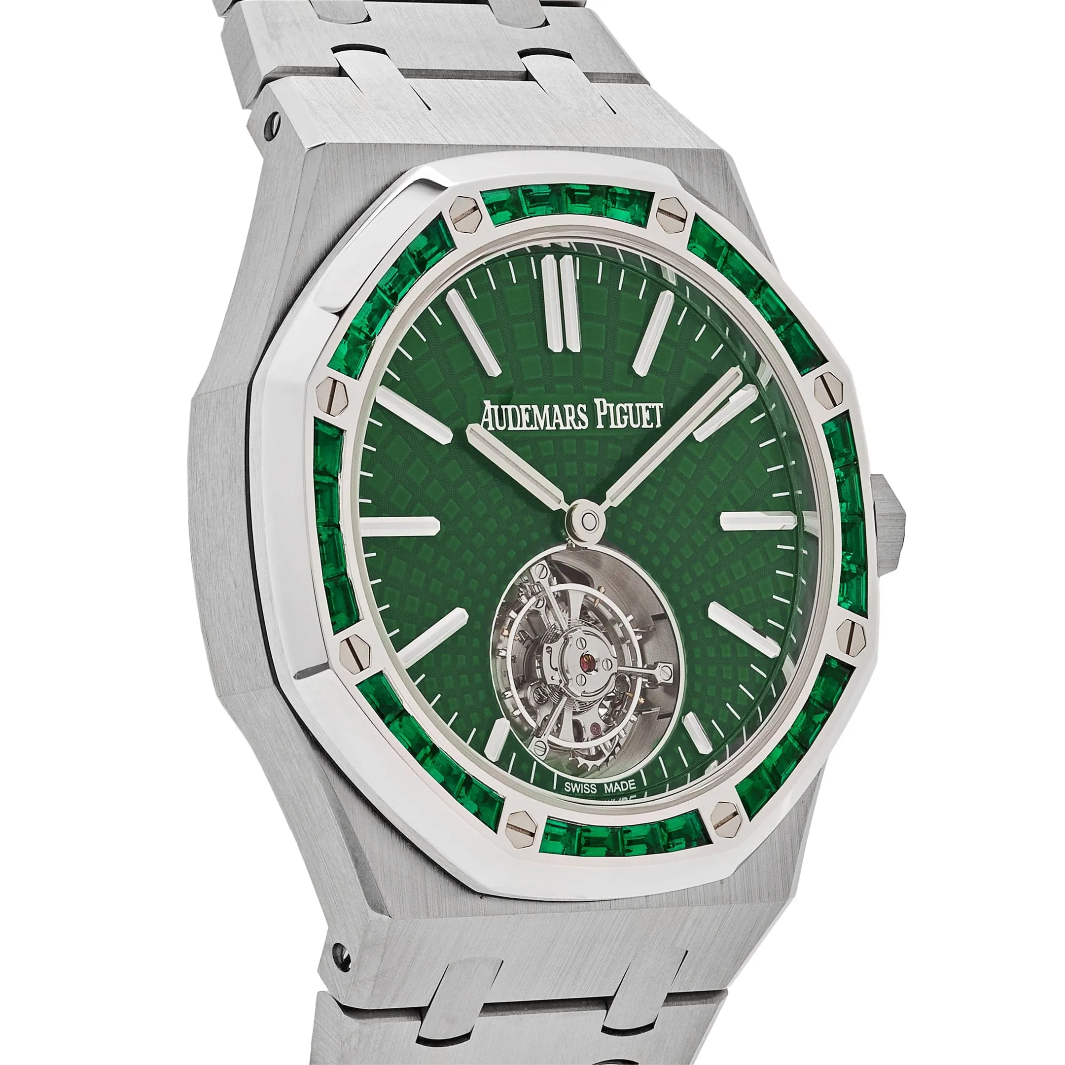 A&P Luxury Watches Royal Oak 26532IC.EE.1220TI.01 Selfwinding Flying Tourbillon Titanium White Gold Emerald Bezel Limited Edition (2024)