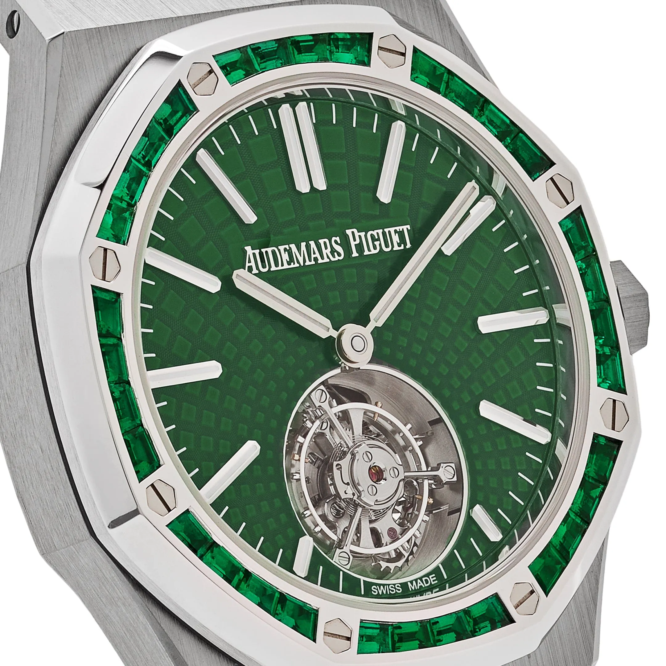 A&P Luxury Watches Royal Oak 26532IC.EE.1220TI.01 Selfwinding Flying Tourbillon Titanium White Gold Emerald Bezel Limited Edition (2024)