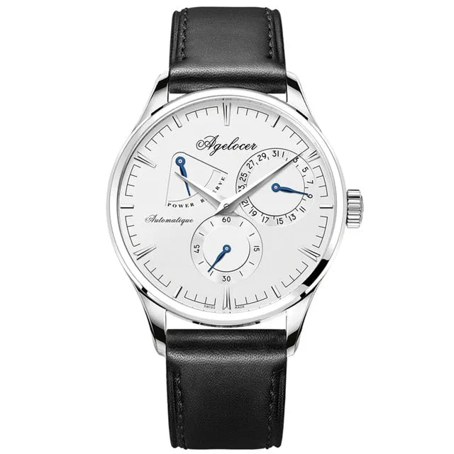 Agelocer Brand Watches Original Design Mechanical Watches for Men Casual Fashion Watches Genuine Leather Strap Power Reserve 410