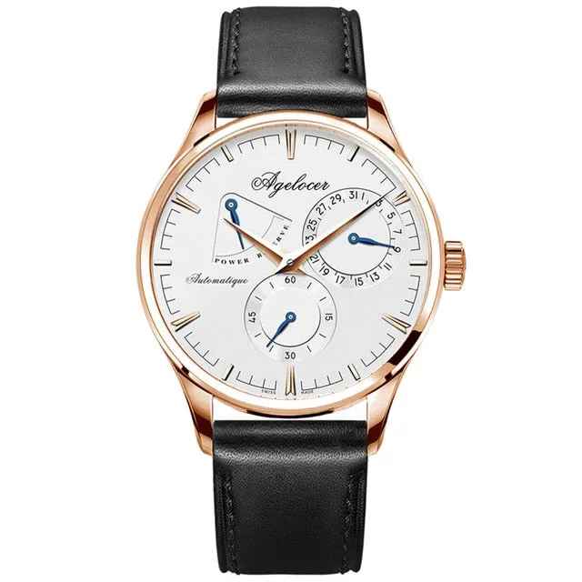 Agelocer Brand Watches Original Design Mechanical Watches for Men Casual Fashion Watches Genuine Leather Strap Power Reserve 410
