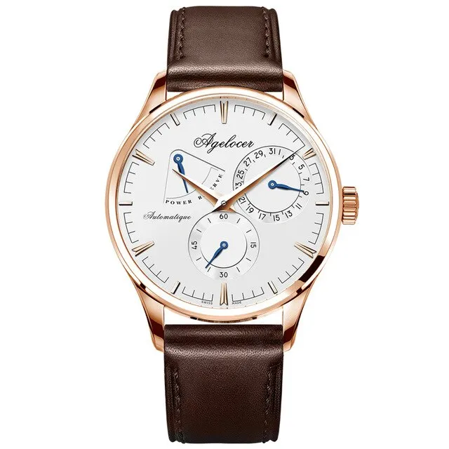Agelocer Brand Watches Original Design Mechanical Watches for Men Casual Fashion Watches Genuine Leather Strap Power Reserve 410