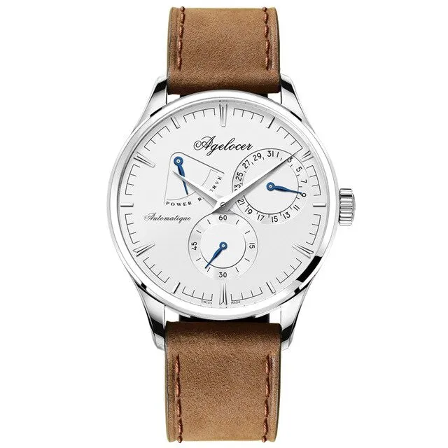 Agelocer Brand Watches Original Design Mechanical Watches for Men Casual Fashion Watches Genuine Leather Strap Power Reserve 410
