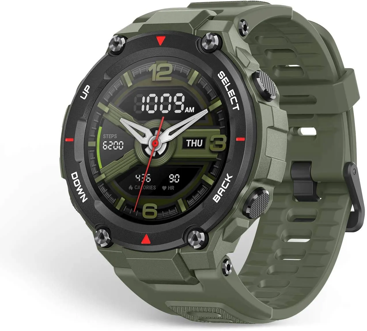 Amazfit T-Rex Smart Watch with GPS, Military Outdoor Sports Watch for Men,20-Day Battery Life, 1.3'' AMOLED Display,5 ATM Water Resistant, 14-Sports Modes, Heart Rate Sleep Monitor, Army Green