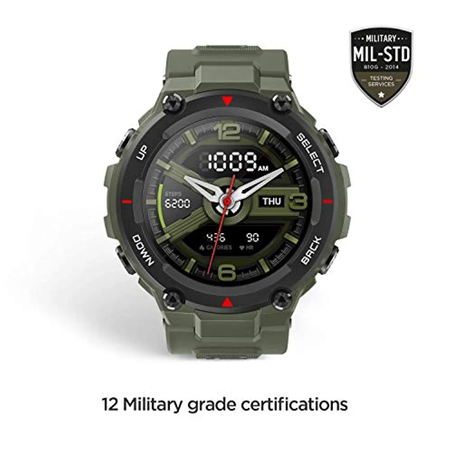 Amazfit T-Rex Smart Watch with GPS, Military Outdoor Sports Watch for Men,20-Day Battery Life, 1.3'' AMOLED Display,5 ATM Water Resistant, 14-Sports Modes, Heart Rate Sleep Monitor, Army Green