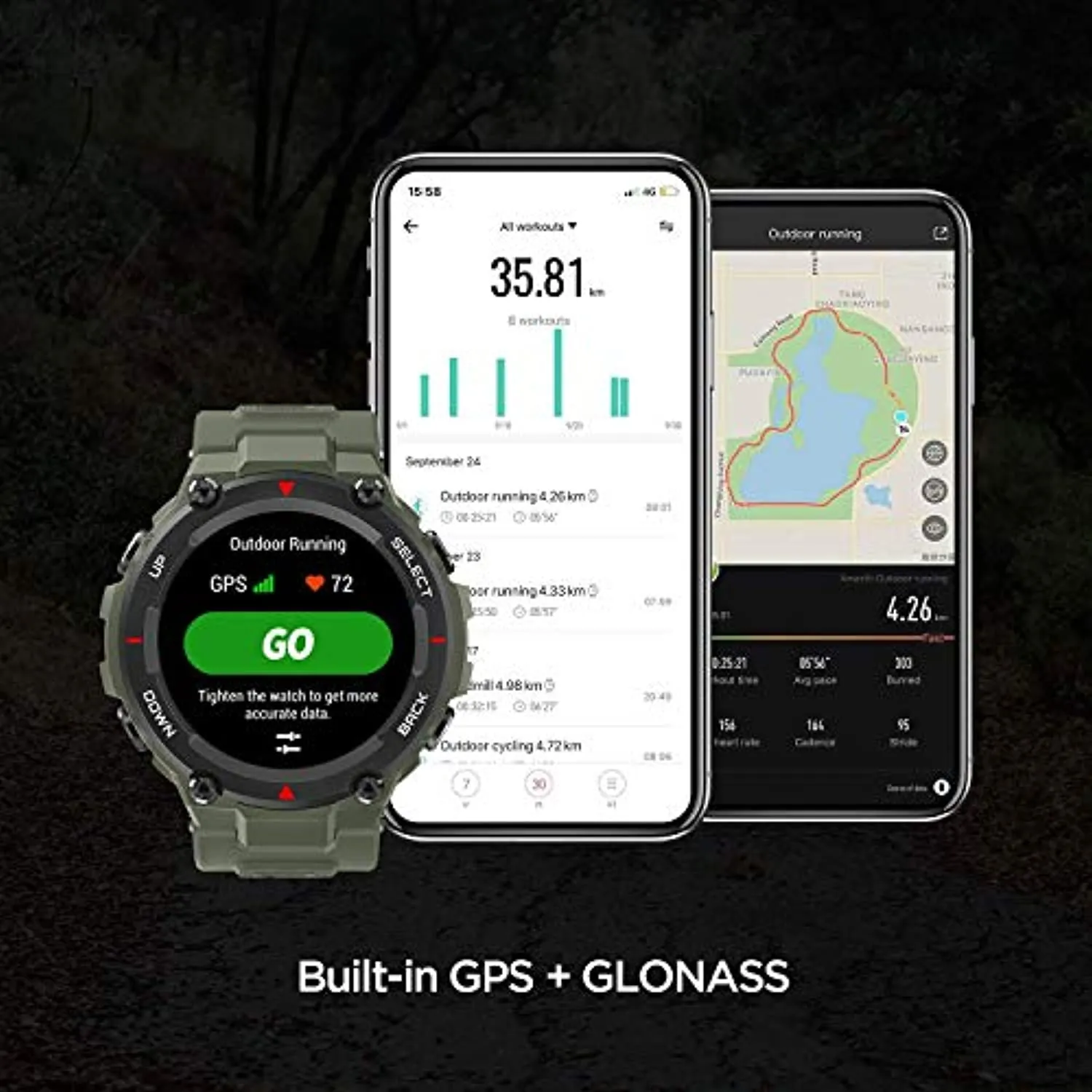 Amazfit T-Rex Smart Watch with GPS, Military Outdoor Sports Watch for Men,20-Day Battery Life, 1.3'' AMOLED Display,5 ATM Water Resistant, 14-Sports Modes, Heart Rate Sleep Monitor, Army Green