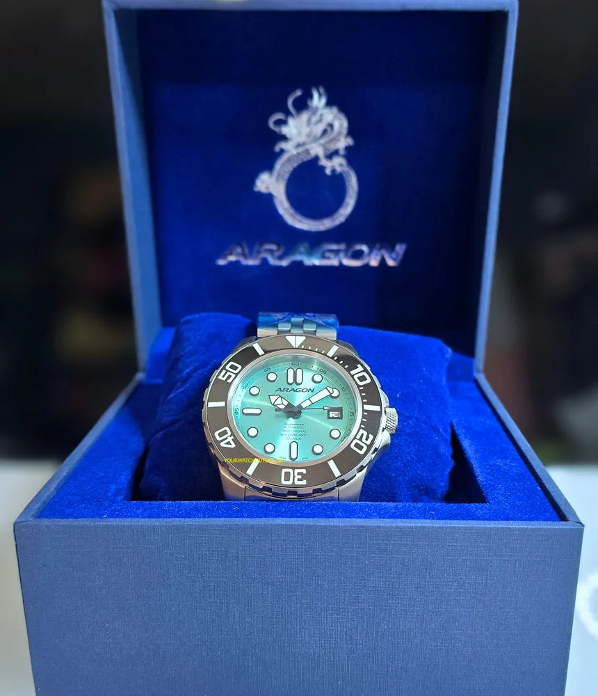 ARAGON Automatic Titanium 45mm Teal DiveMaster Sapphire Crystal Ceramic Bezel Inlay A682TEA