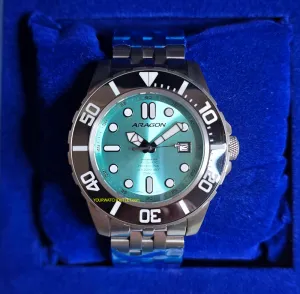 ARAGON Automatic Titanium 45mm Teal DiveMaster Sapphire Crystal Ceramic Bezel Inlay A682TEA