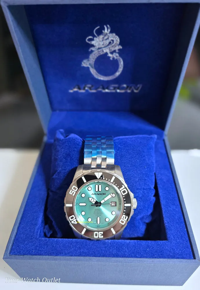 ARAGON Automatic Titanium 45mm Teal DiveMaster Sapphire Crystal Ceramic Bezel Inlay A682TEA