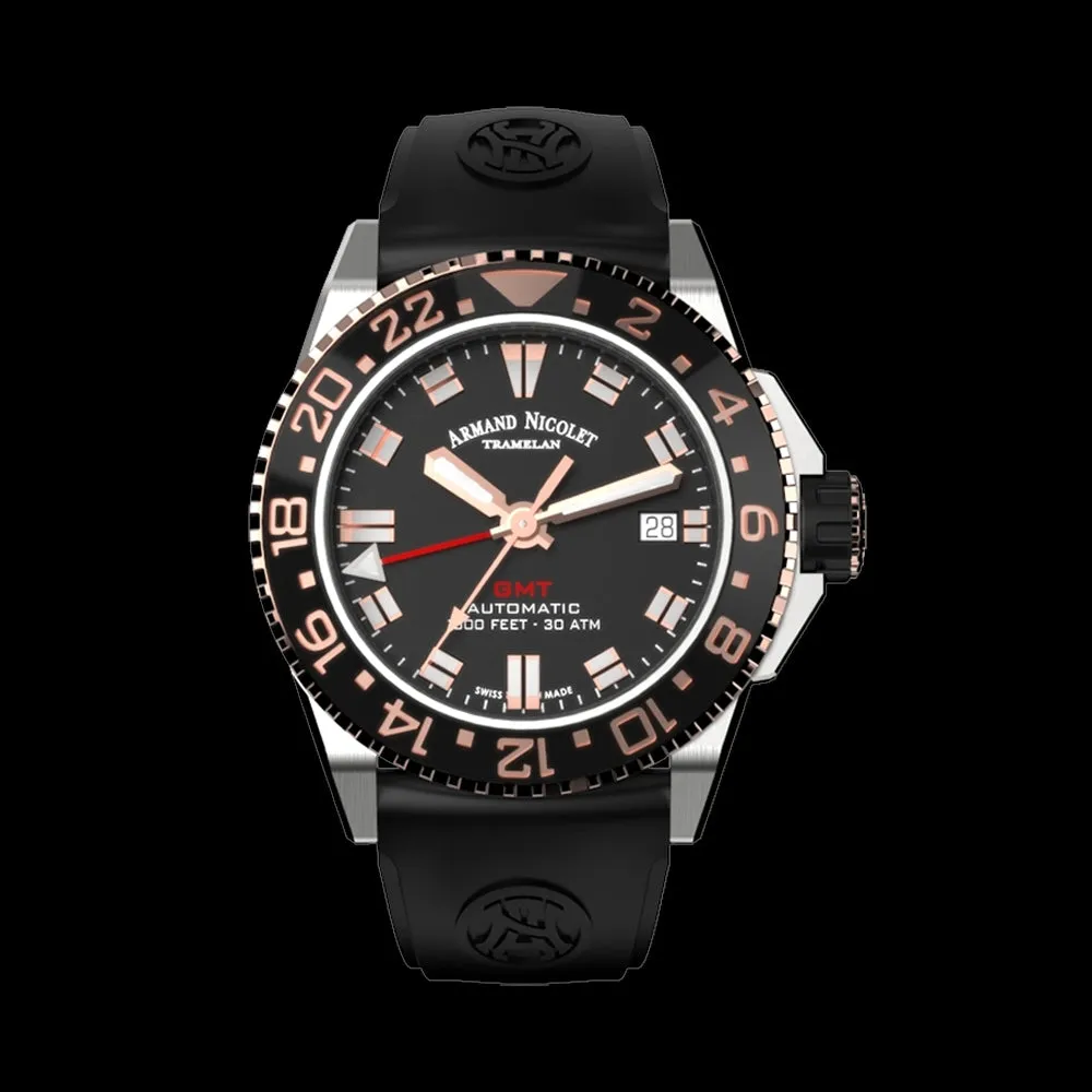ARMAND NICOLET JS9-41 MEN'S AUTOMATIC BLACK STRAP BLACK DIAL WATCH