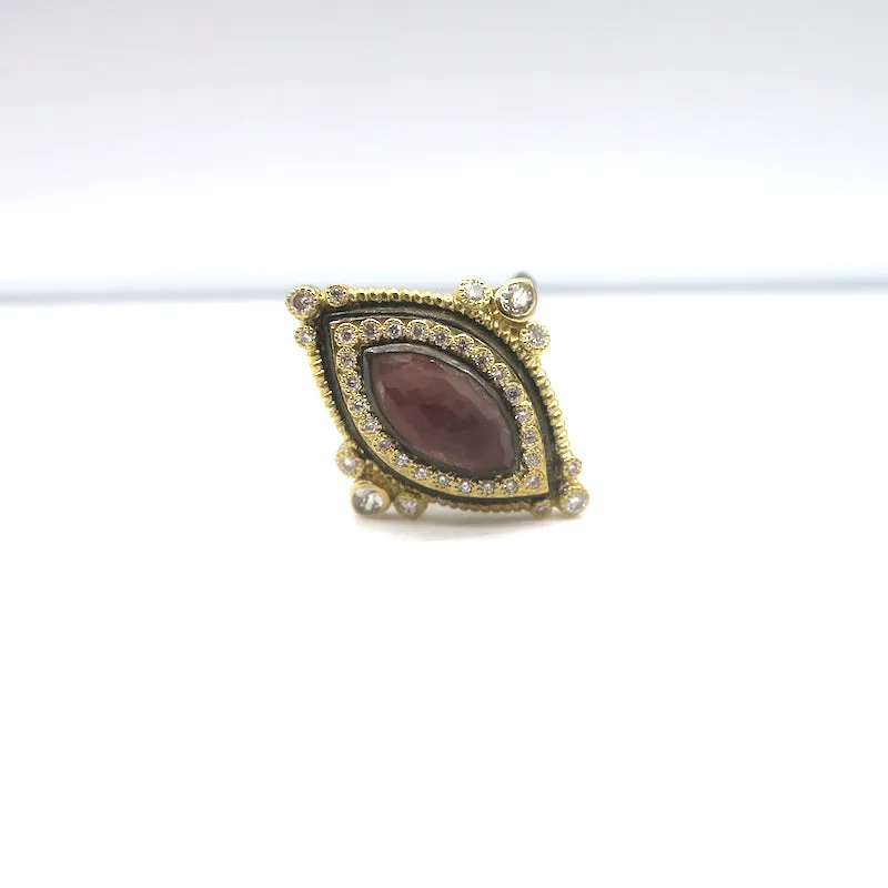 Armenta Marquise Diamond & Purple Gemstone Ring 18k Gold & Sterling Size 6.5