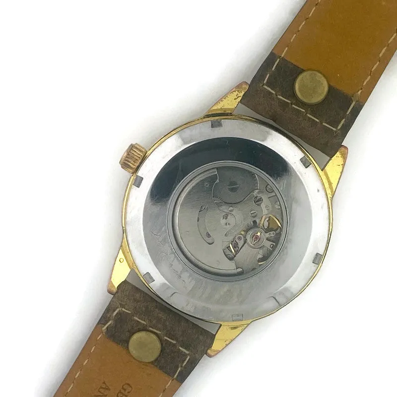 Automatic Mechanical Watch With Date, Blue Dial with  Brown  Leather Band