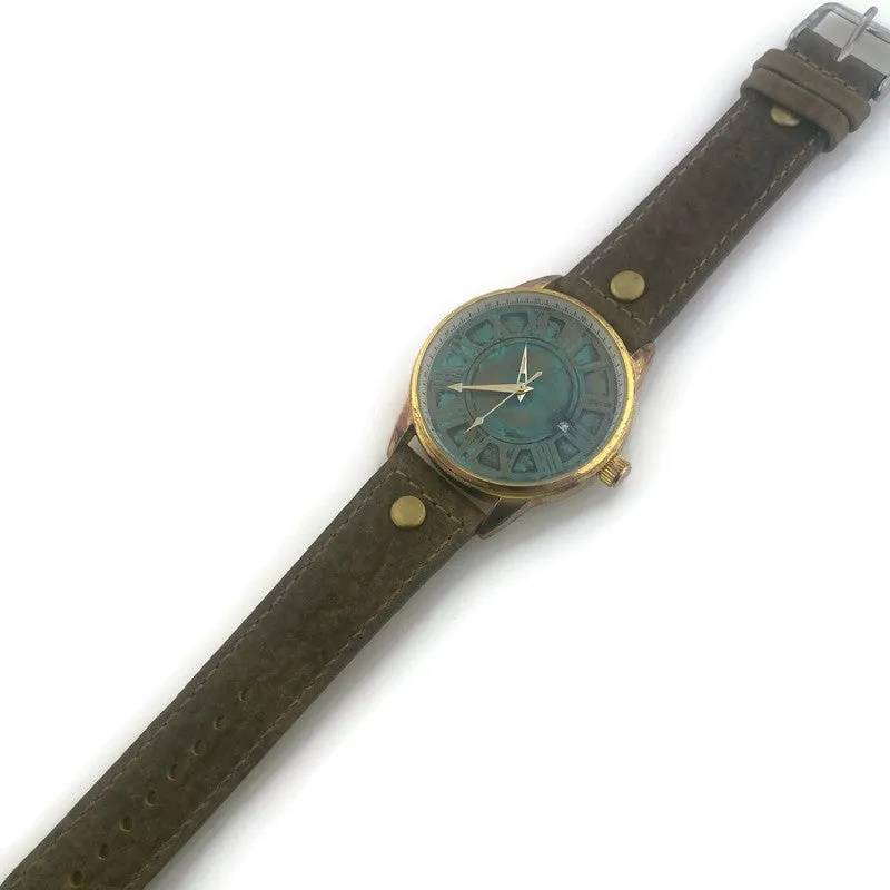 Automatic Mechanical Watch With Date, Blue Dial with  Brown  Leather Band