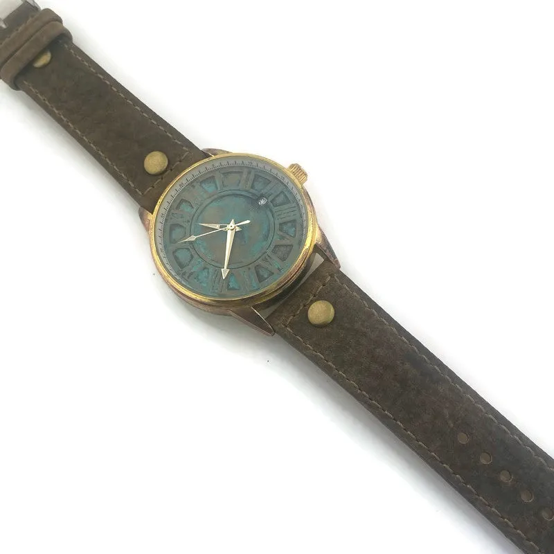 Automatic Mechanical Watch With Date, Blue Dial with  Brown  Leather Band