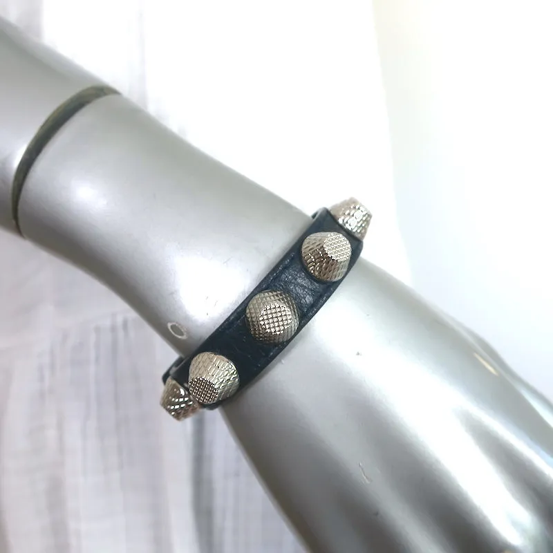 Balenciaga Arena Studded Leather Bracelet Navy/Silver Size Medium