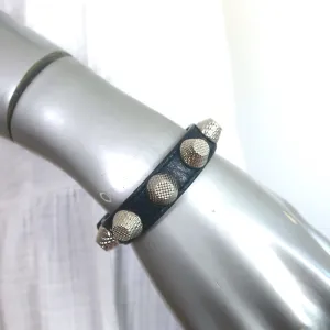 Balenciaga Arena Studded Leather Bracelet Navy/Silver Size Medium