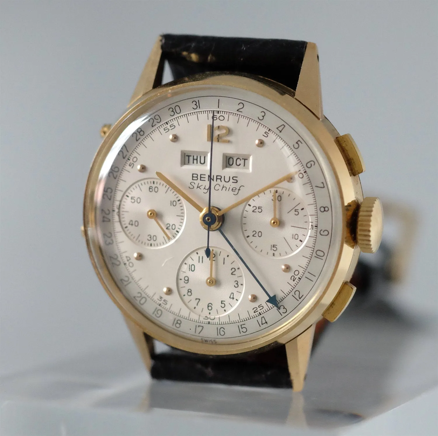 Benrus Sky Chief 14k Gold Triple Date Chronograph