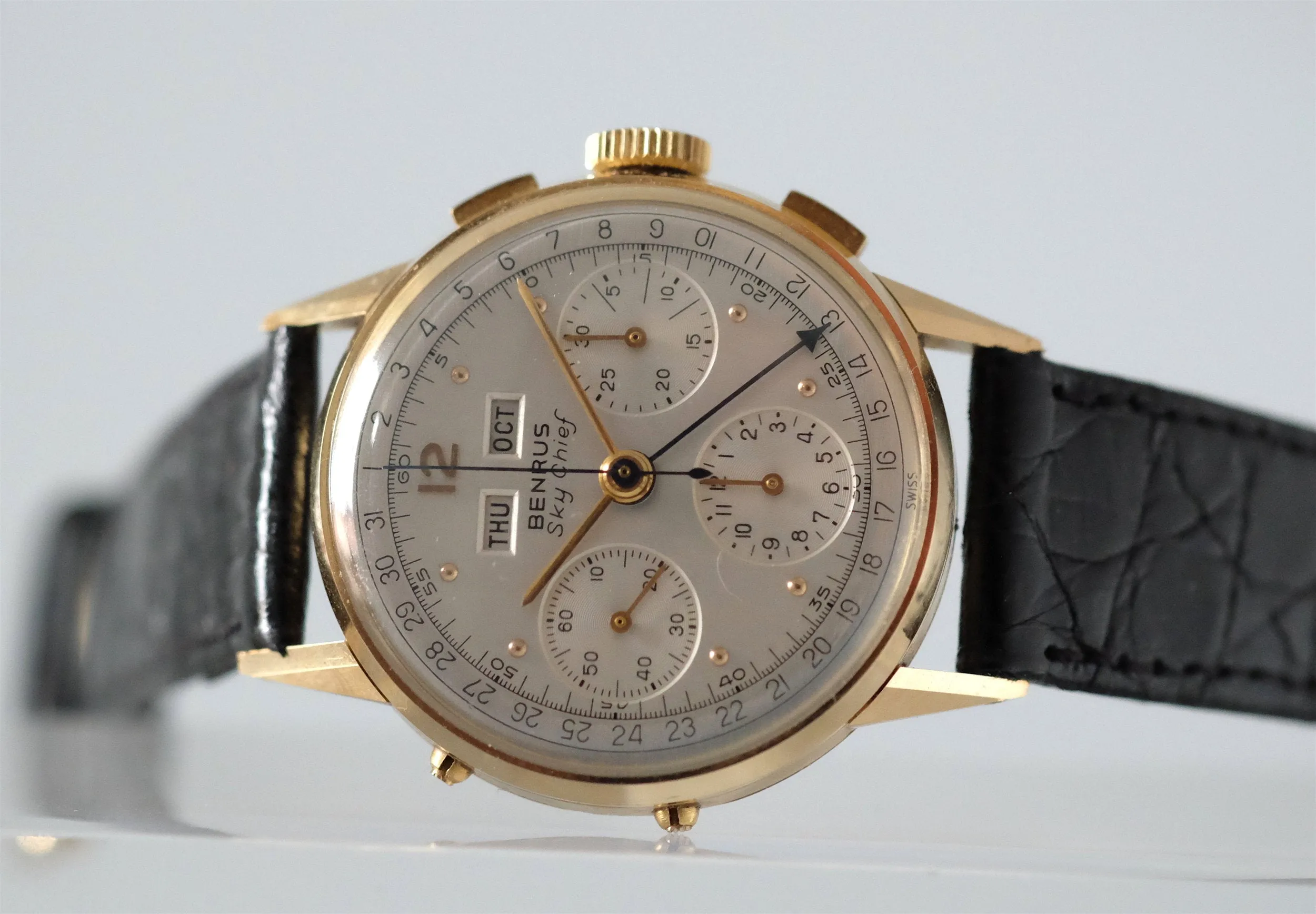 Benrus Sky Chief 14k Gold Triple Date Chronograph