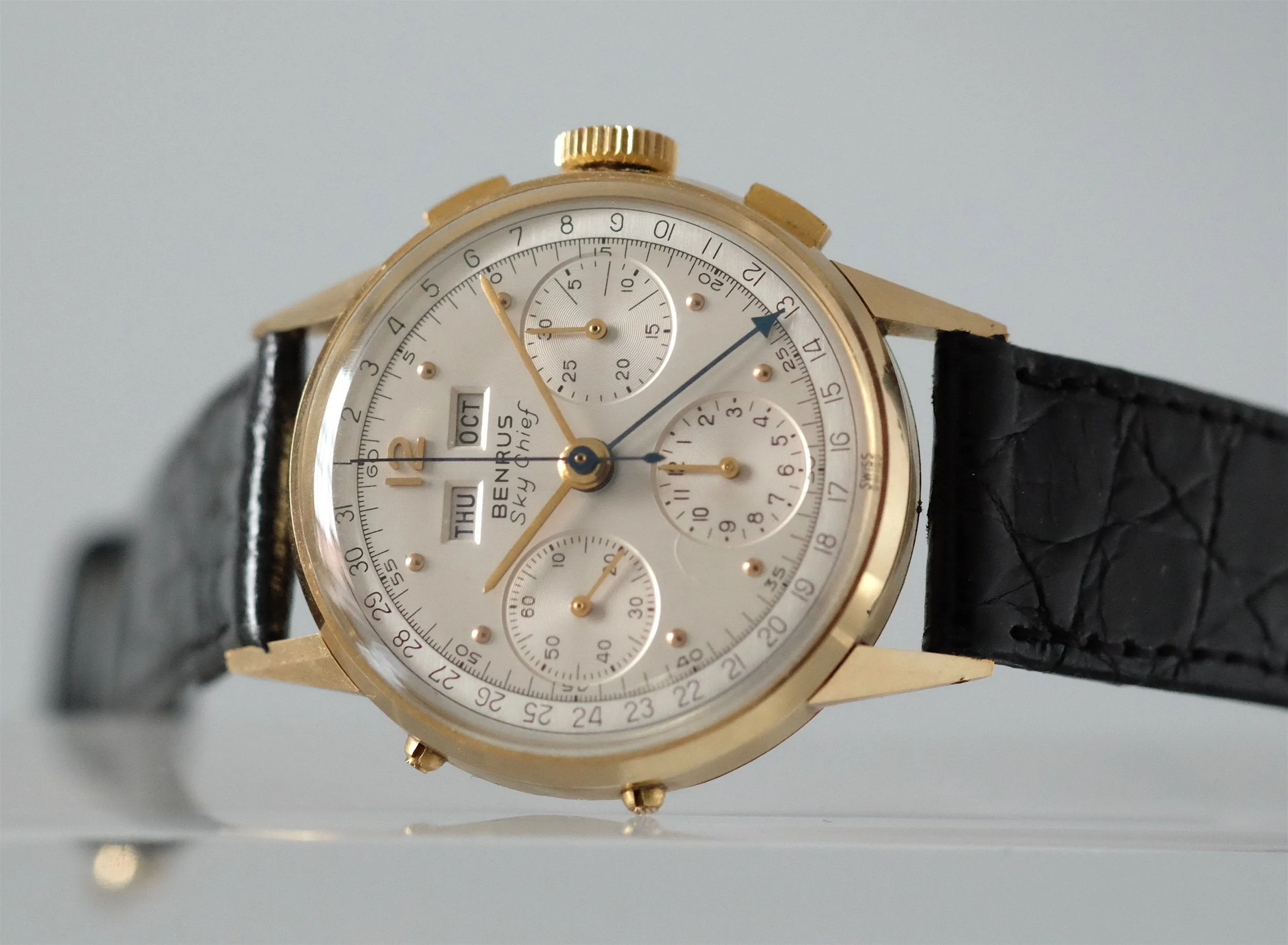 Benrus Sky Chief 14k Gold Triple Date Chronograph