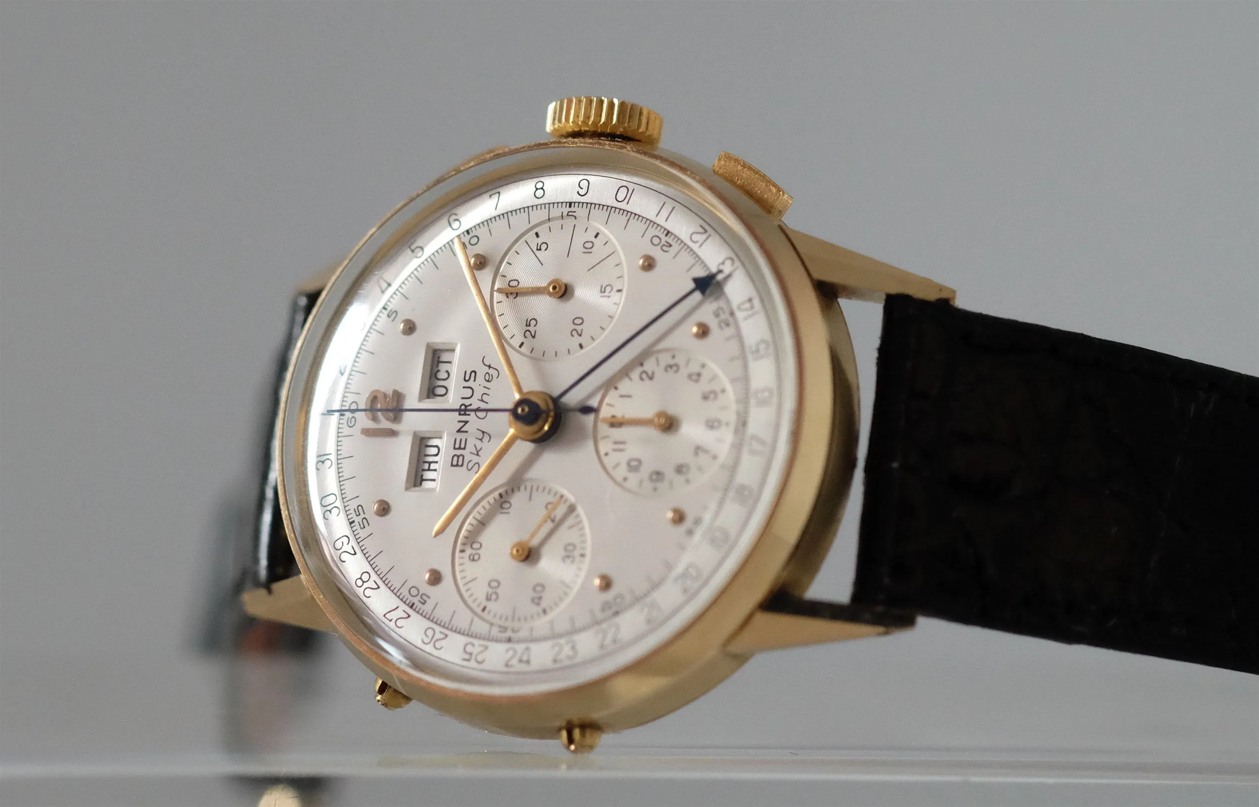 Benrus Sky Chief 14k Gold Triple Date Chronograph