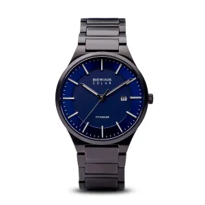 BERING Solar Brushed Black Titanium Blue Dial Men's Watch 15239-727