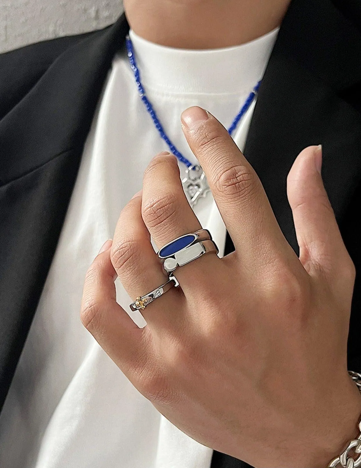 Blue Geometric Ring