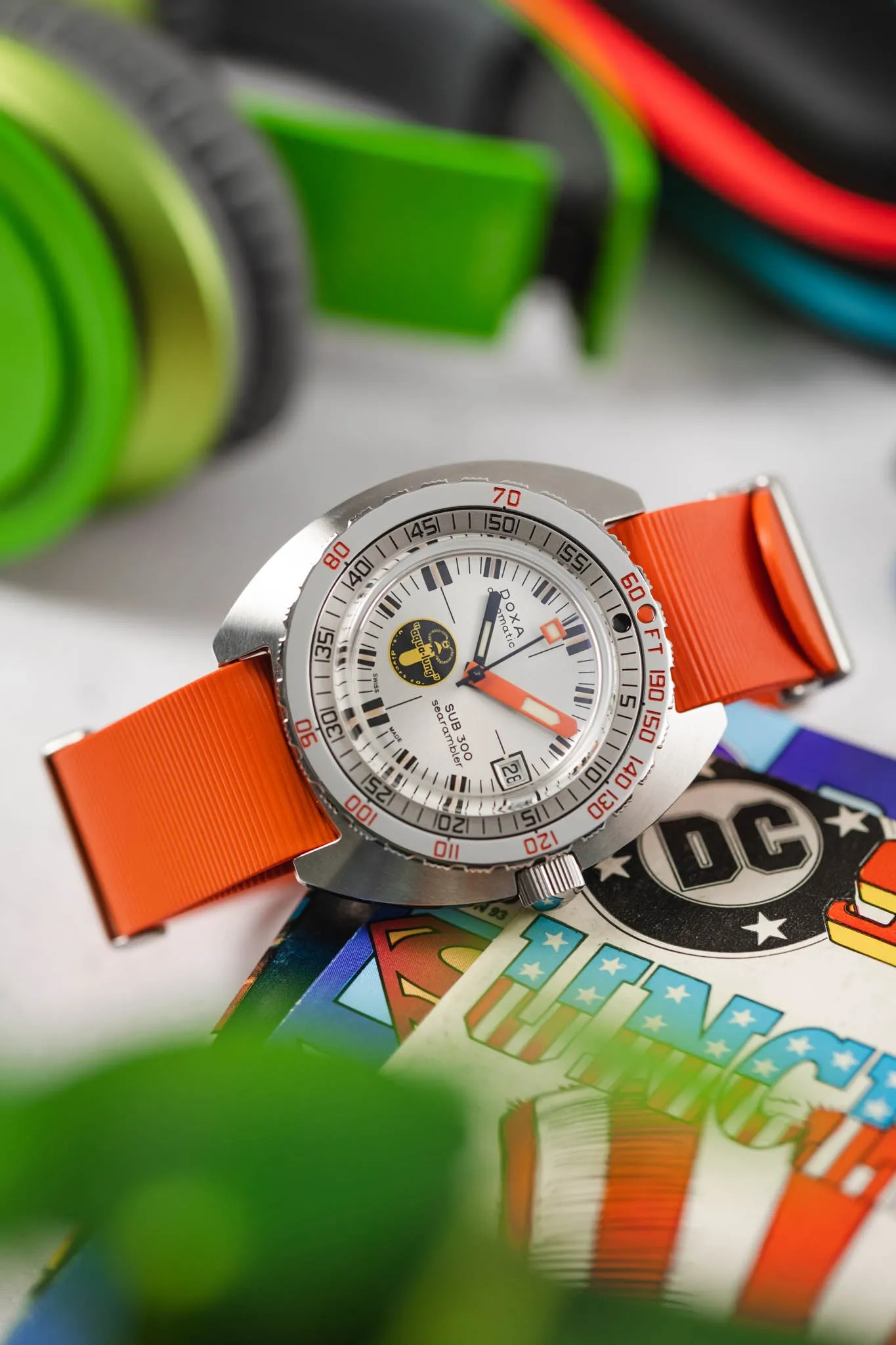 Bonetto Cinturini 328 Premium Rubber One-Piece Watch Strap in ORANGE