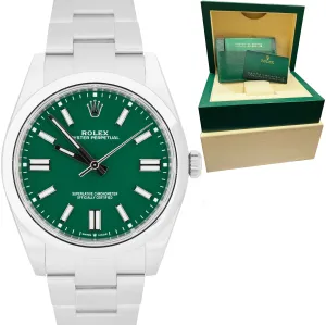 BRAND NEW APR. 2022 Rolex Oyster Perpetual 41mm GREEN Oyster Steel Watch 124300