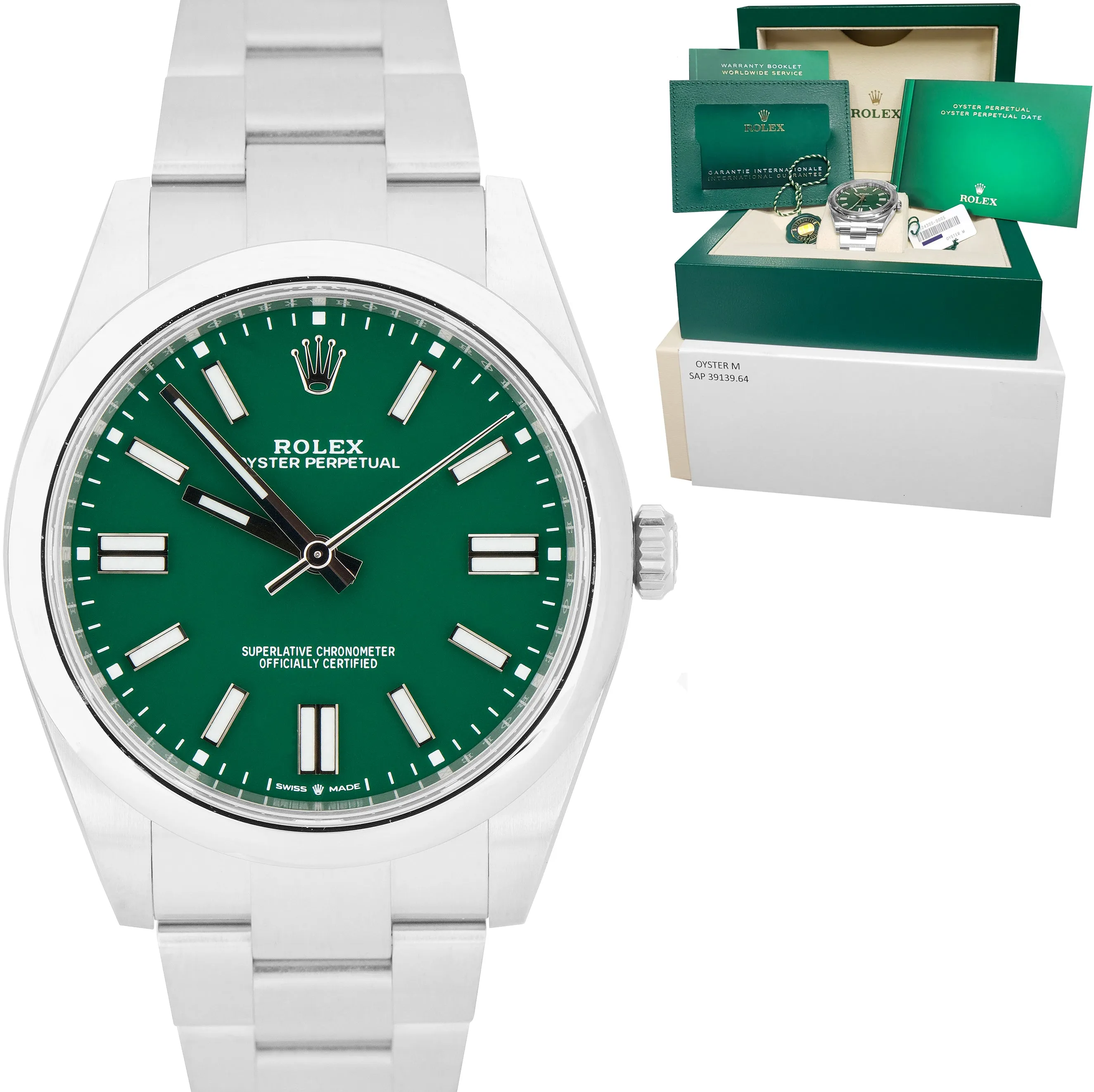 BRAND NEW MAY 2021 Rolex Oyster Perpetual 41mm GREEN Steel Oyster Watch 124300