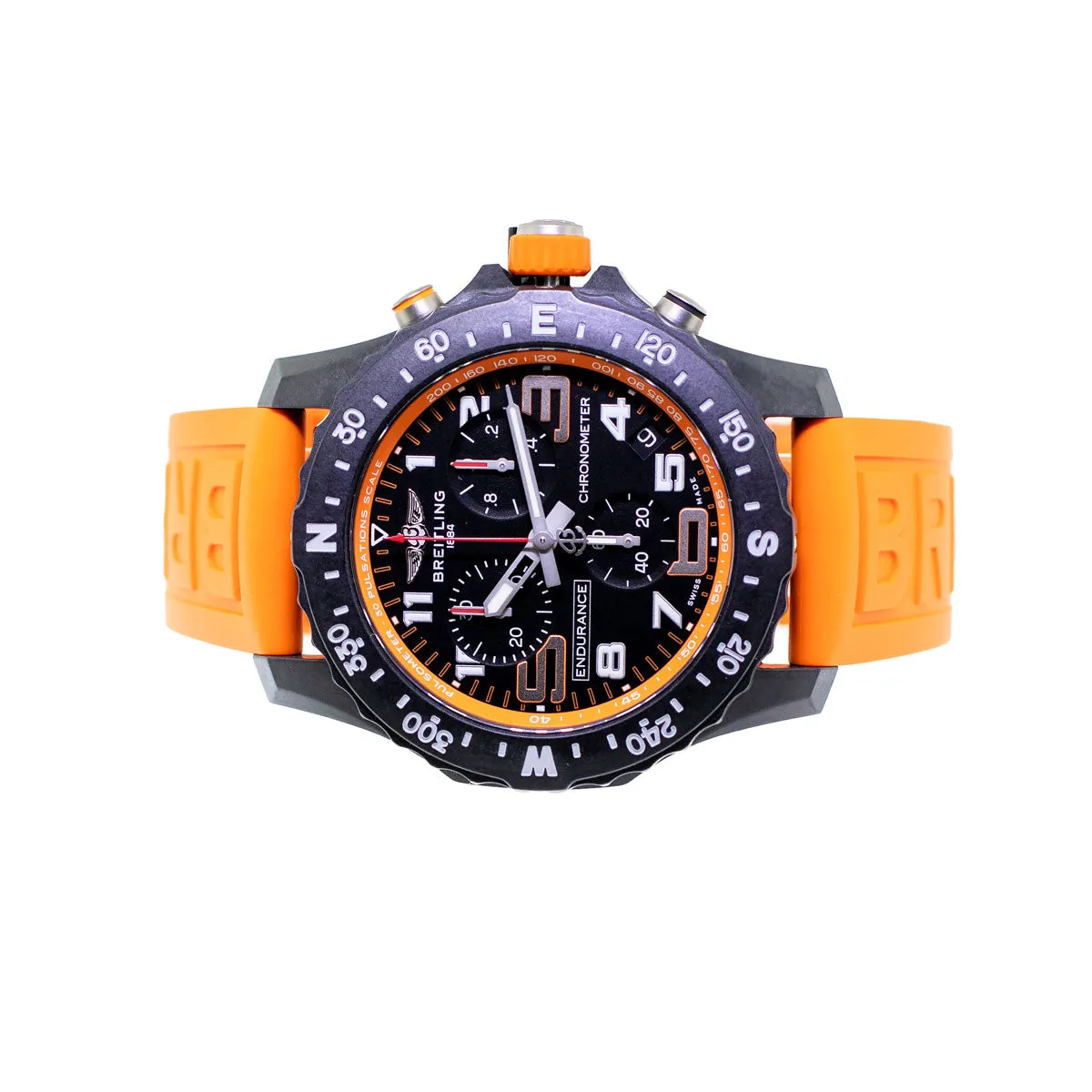 Breitling Endurance Pro 44mm Breitlight® Black Arabic Dial Black and Orange Bezel X82310
