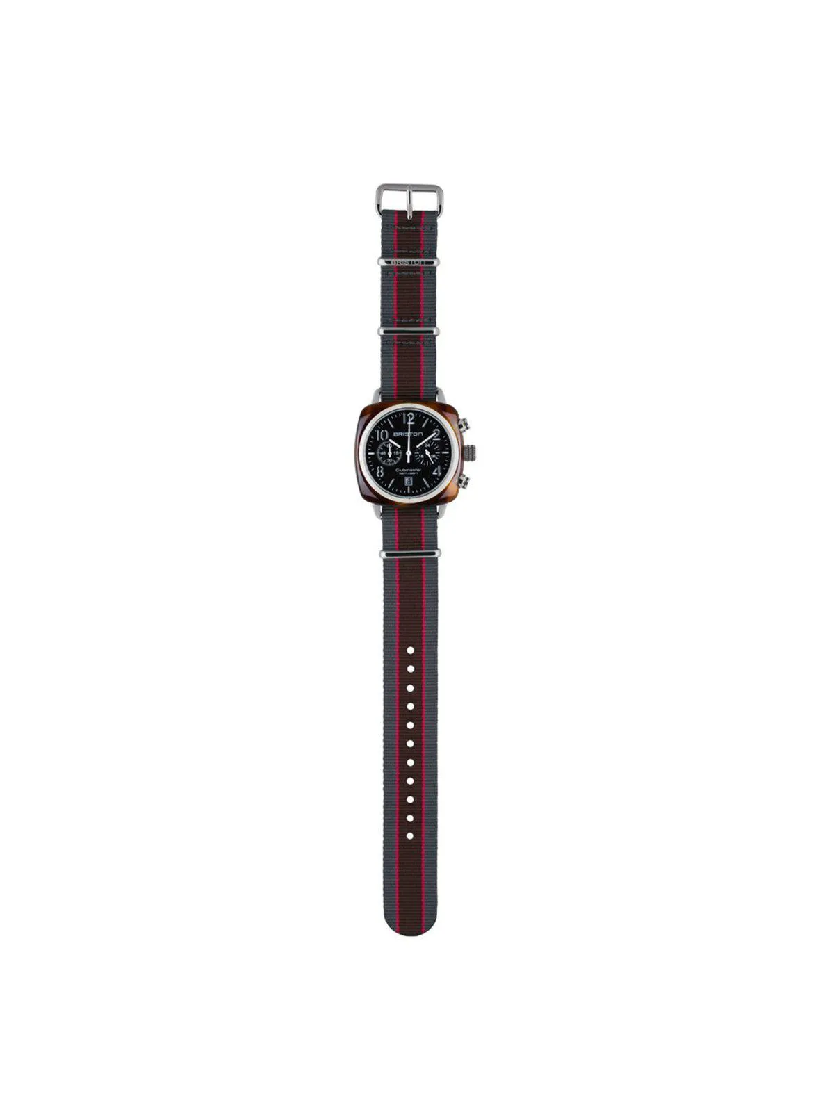 Briston Nato Strap Grey Pink Dark Brown Stripes Polished Steel 20mm