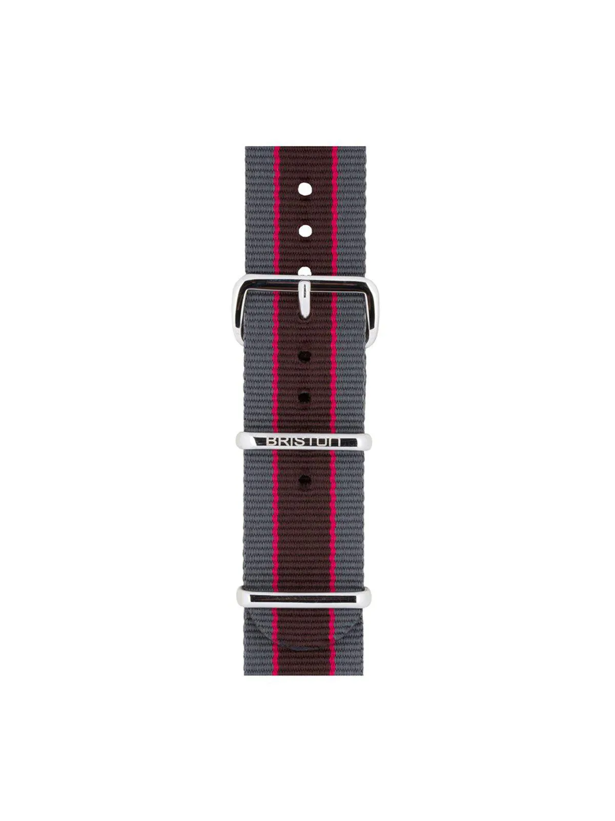 Briston Nato Strap Grey Pink Dark Brown Stripes Polished Steel 20mm