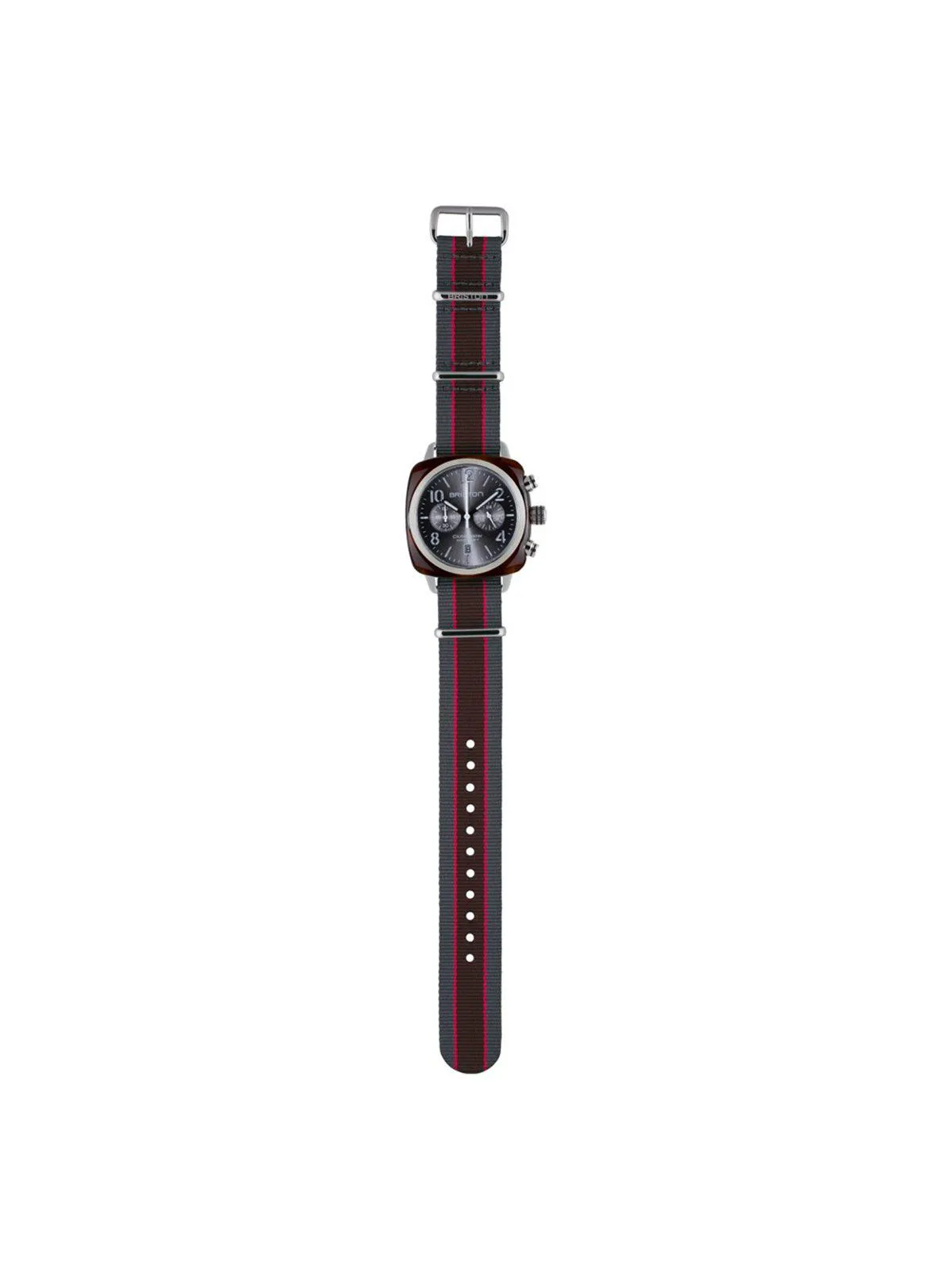 Briston Nato Strap Grey Pink Dark Brown Stripes Polished Steel 20mm