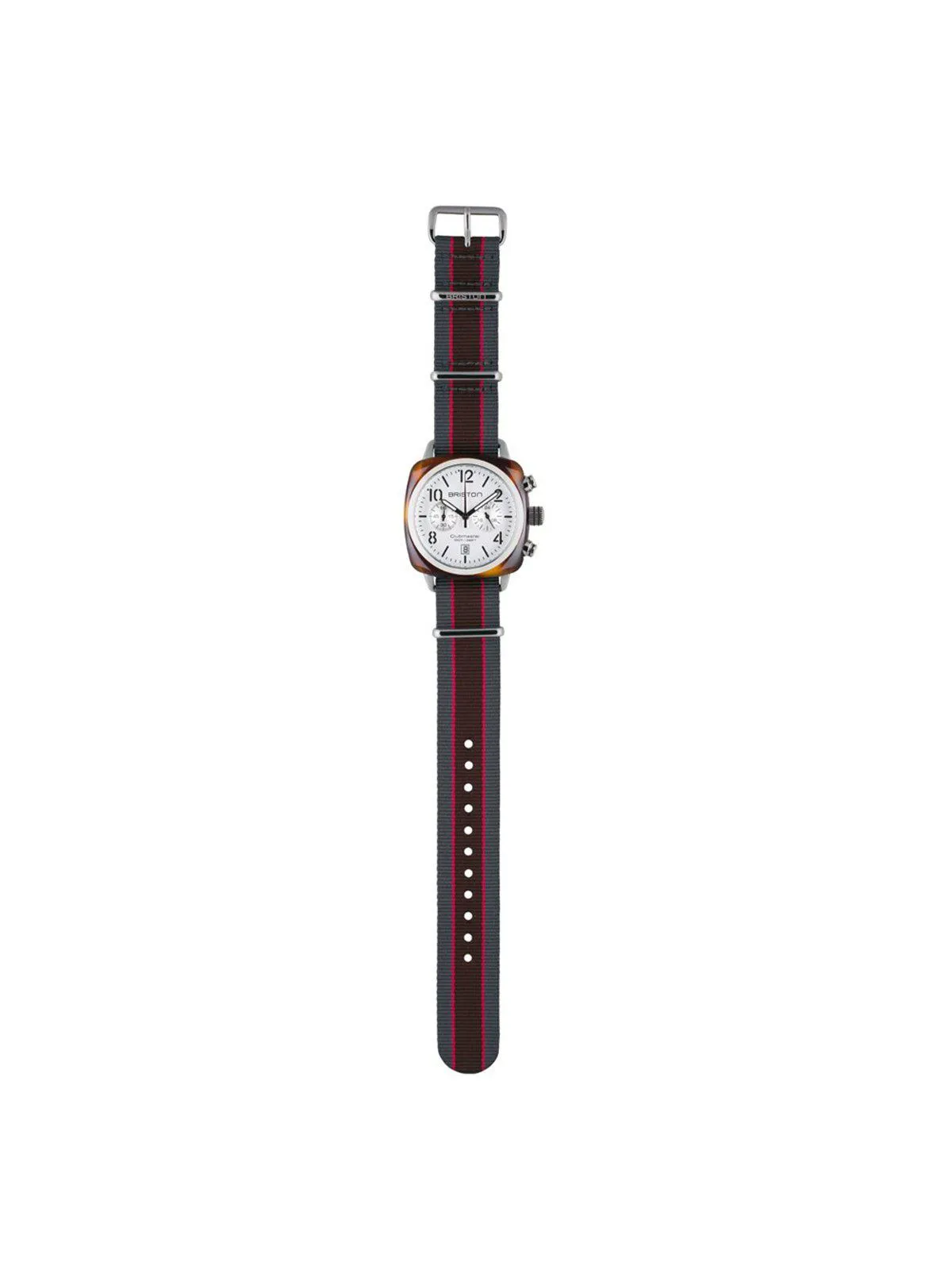 Briston Nato Strap Grey Pink Dark Brown Stripes Polished Steel 20mm